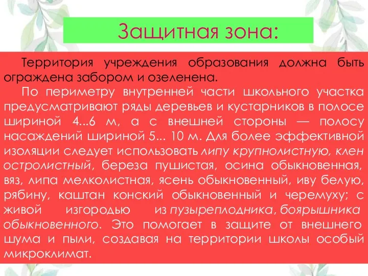 Территория учреждения образования должна быть ограждена забором и озеленена. По