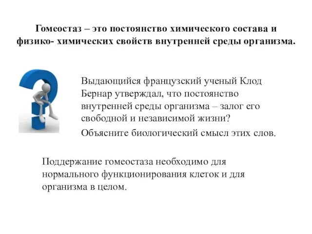 Гомеостаз – это постоянство химического состава и физико- химических свойств