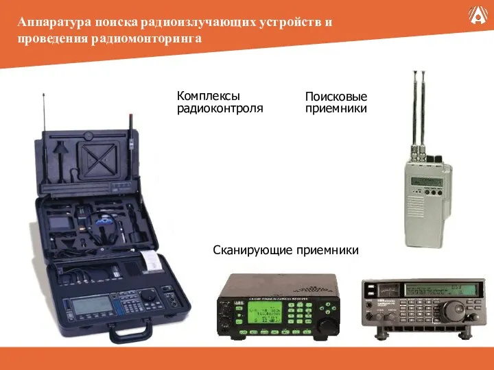 Поисковые приемники Сканирующие приемники Комплексы радиоконтроля Аппаратура поиска радиоизлучающих устройств и проведения радиомонторинга