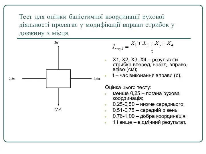 Тест для оцінки балістичної координації рухової діяльності пролягає у модифікації