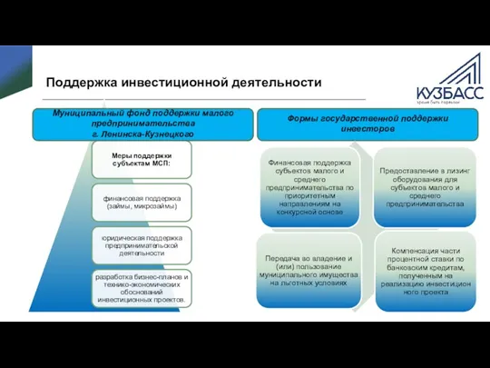 Поддержка инвестиционной деятельности Муниципальный фонд поддержки малого предпринимательства г. Ленинска-Кузнецкого Формы государственной поддержки инвесторов