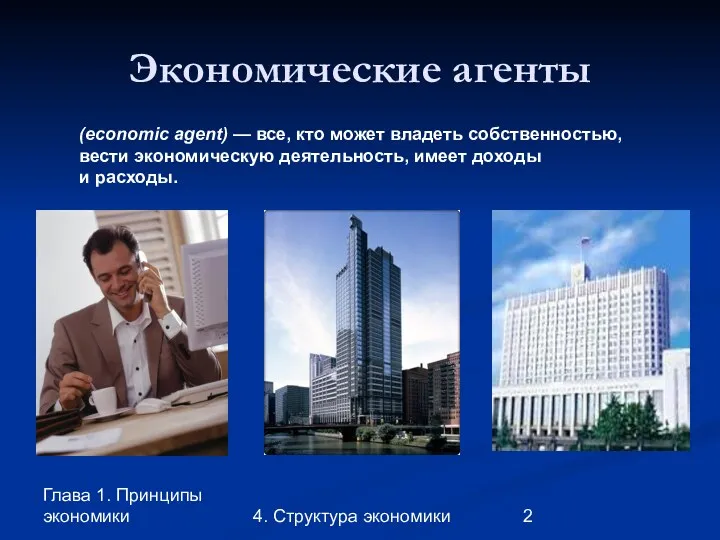 Глава 1. Принципы экономики 4. Структура экономики Экономические агенты (economic