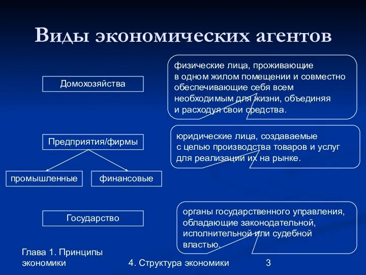 Глава 1. Принципы экономики 4. Структура экономики Виды экономических агентов