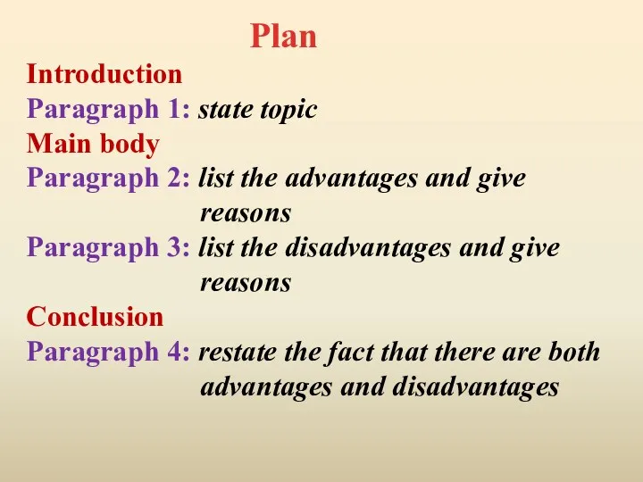 Introduction Paragraph 1: state topic Main body Paragraph 2: list