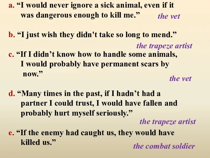 a. “I would never ignore a sick animal, even if