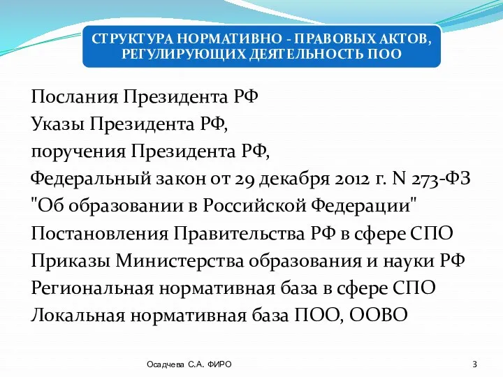 Послания Президента РФ Указы Президента РФ, поручения Президента РФ, Федеральный