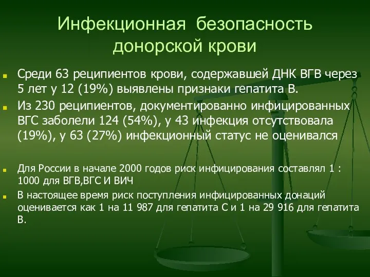 Инфекционная безопасность донорской крови Среди 63 реципиентов крови, содержавшей ДНК