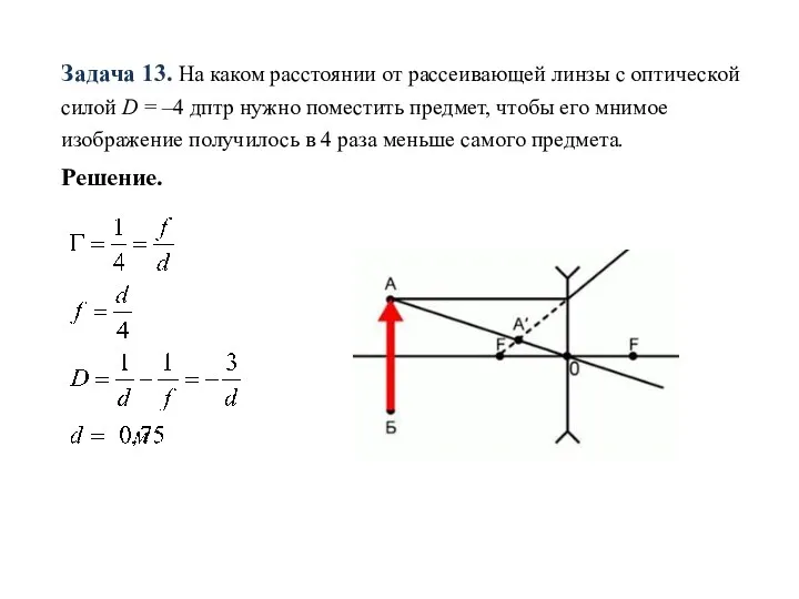 Задача 13. На каком расстоянии от рассеивающей линзы с оптической