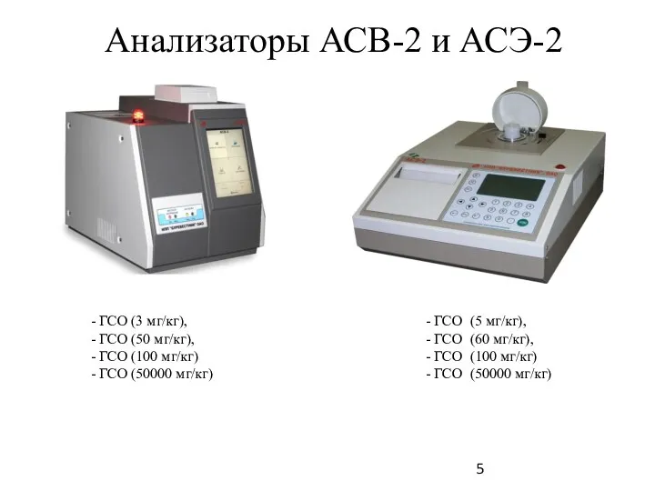Анализаторы АСВ-2 и АСЭ-2 - ГСО (3 мг/кг), - ГСО