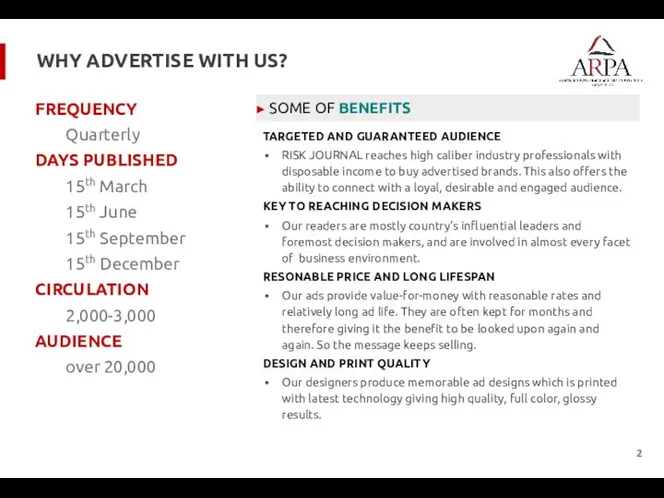 WHY ADVERTISE WITH US? TARGETED AND GUARANTEED AUDIENCE RISK JOURNAL