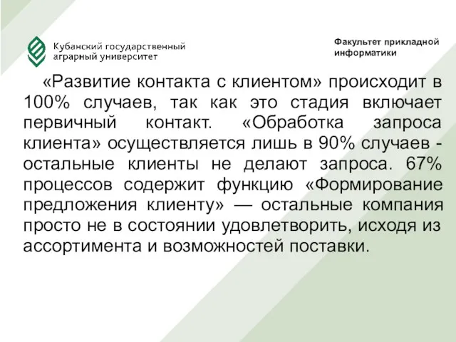 «Развитие контакта с клиентом» происходит в 100% случаев, так как