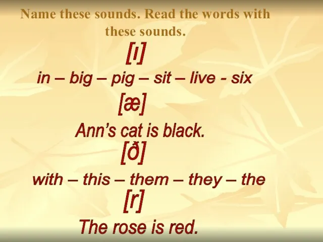 Name these sounds. Read the words with these sounds. in – big –