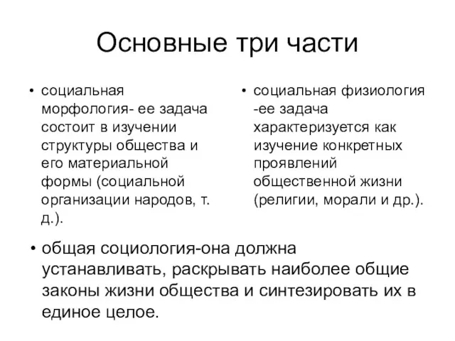 Основные три части социальная морфология- ее задача состоит в изучении