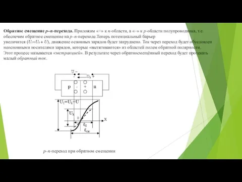 Обратное смещение p–n-перехода. Приложим «+» к n-области, а «–» к р-области полупроводника, т.е.