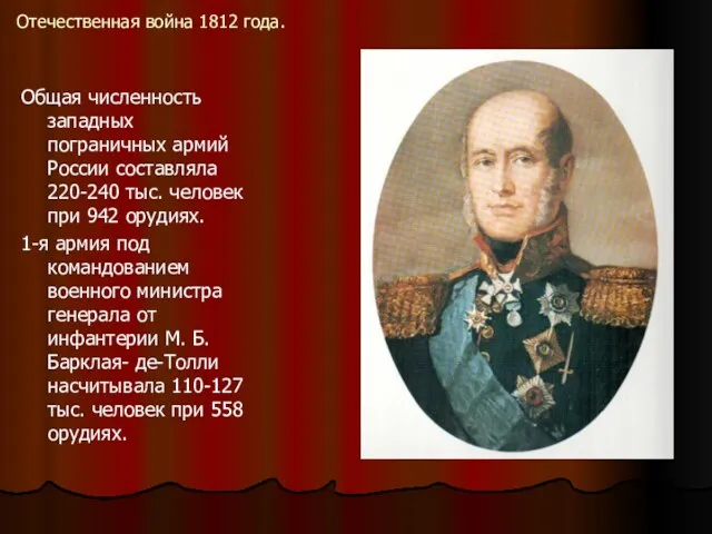 Отечественная война 1812 года. Общая численность западных пограничных армий России