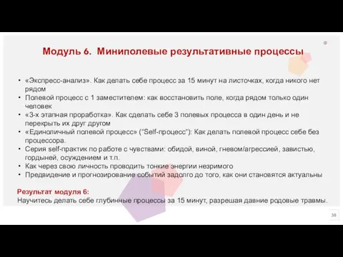 Модуль 6. Миниполевые результативные процессы «Экспресс-анализ». Как делать себе процесс