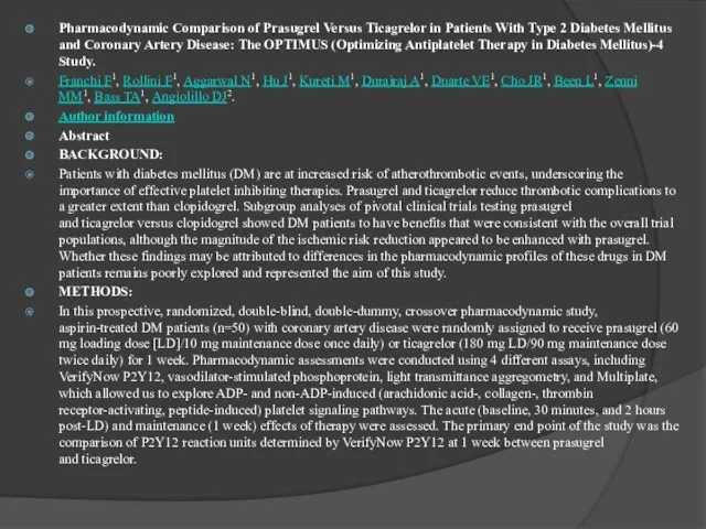 Pharmacodynamic Comparison of Prasugrel Versus Ticagrelor in Patients With Type 2 Diabetes Mellitus