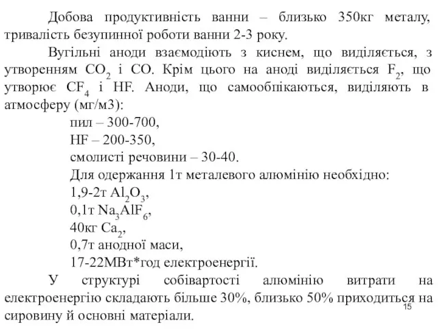 Добова продуктивність ванни – близько 350кг металу, тривалість безупинної роботи