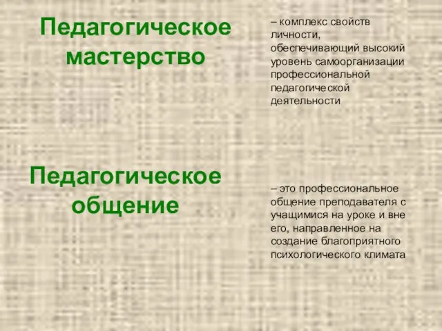 Педагогическое мастерство – комплекс свойств личности, обеспечивающий высокий уровень самоорганизации