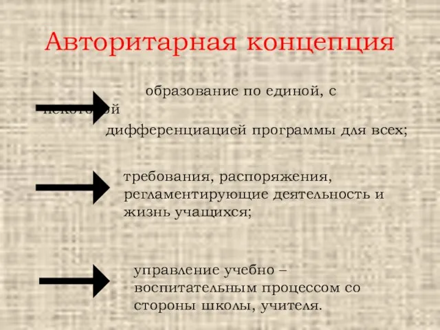 Авторитарная концепция образование по единой, с некоторой дифференциацией программы для