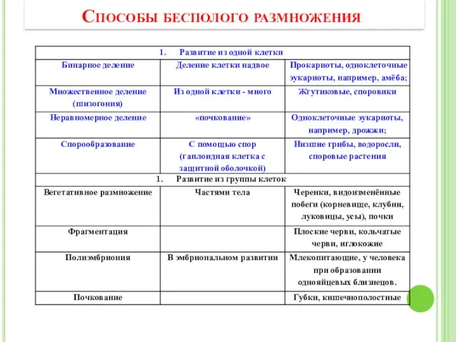 Способы бесполого размножения