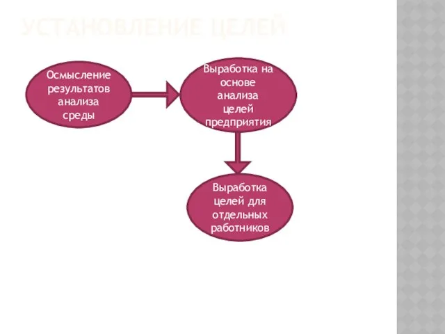 УСТАНОВЛЕНИЕ ЦЕЛЕЙ Осмысление результатов анализа среды Выработка на основе анализа