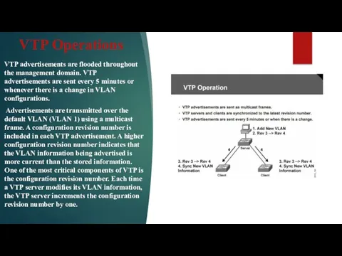 VTP Operations VTP advertisements are flooded throughout the management domain.