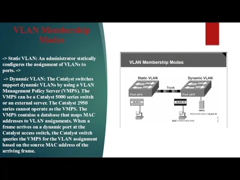 VLAN Membership Modes -> Static VLAN: An administrator statically configures