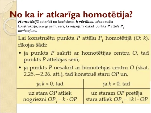 No ka ir atkarīga homotētija? Homotētijā, atkarībā no koeficienta k vērtības, veicot attēla