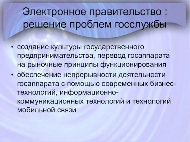 Электронное правительство : решение проблем госслужбы создание культуры государственного предпринимательства,