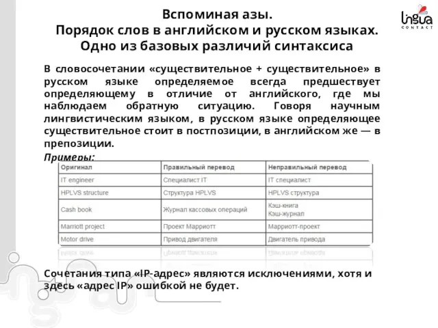 Вспоминая азы. Порядок слов в английском и русском языках. Одно