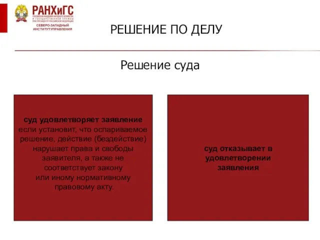 РЕШЕНИЕ ПО ДЕЛУ Решение суда суд удовлетворяет заявление если установит,