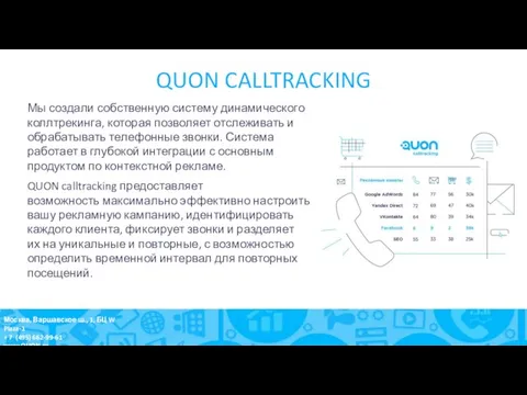 QUON CALLTRACKING Мы создали собственную систему динамического коллтрекинга, которая позволяет