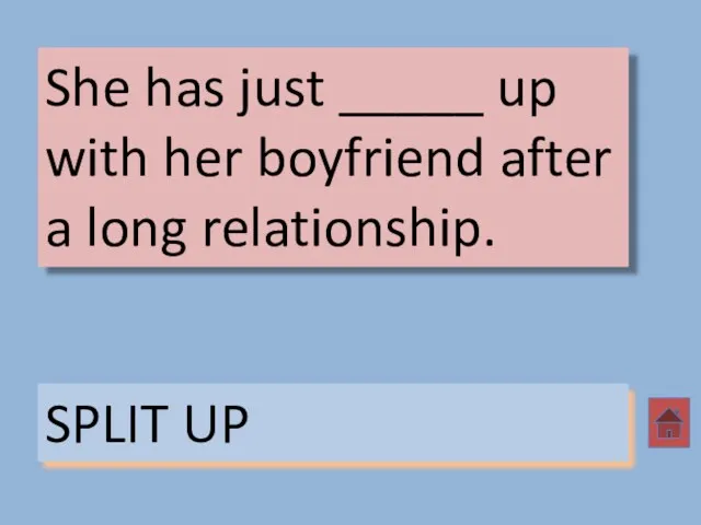 She has just _____ up with her boyfriend after a long relationship. SPLIT UP
