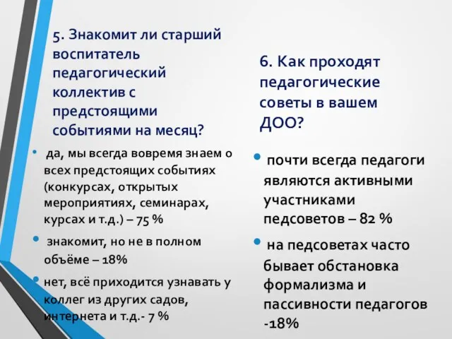 5. Знакомит ли старший воспитатель педагогический коллектив с предстоящими событиями