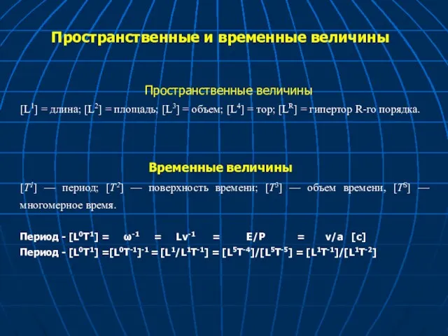 Пространственные величины [L1] = длина; [L2] = площадь; [L3] =