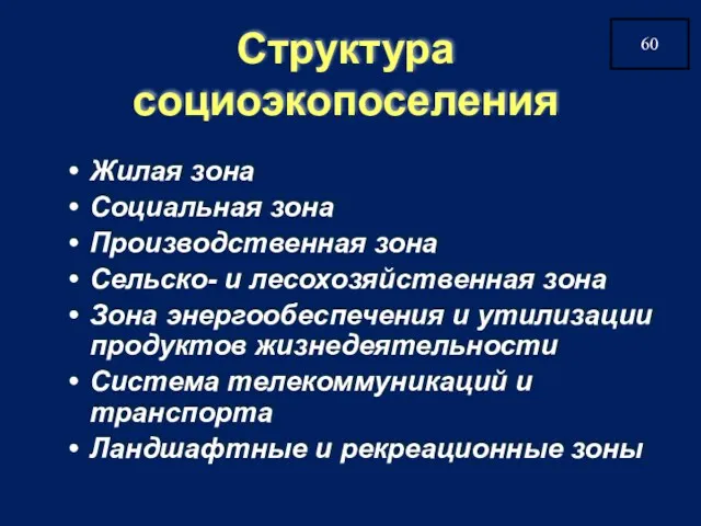 Жилая зона Социальная зона Производственная зона Сельско- и лесохозяйственная зона