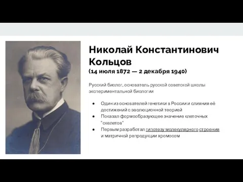 Николай Константинович Кольцов (14 июля 1872 — 2 декабря 1940)