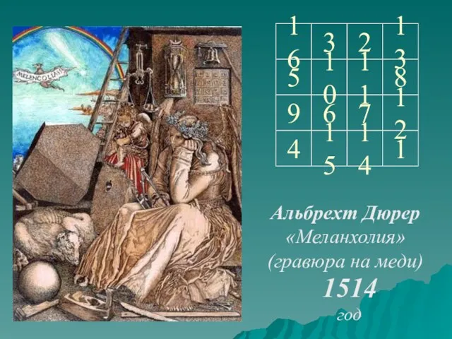 Альбрехт Дюрер «Меланхолия» (гравюра на меди) 1514 год 16 3