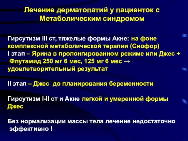 Лечение дерматопатий у пациенток с Метаболическим синдромом Гирсутизм III ст,