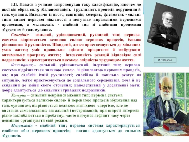 І.П. Павлов з учнями запропонував таку класифікацію, ключем до якої