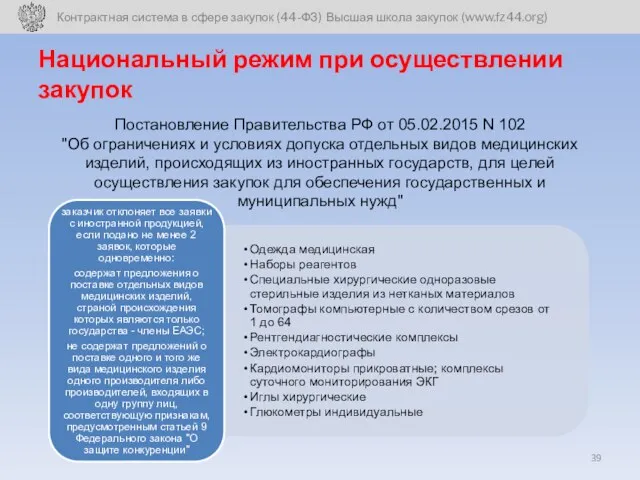 Национальный режим при осуществлении закупок Постановление Правительства РФ от 05.02.2015