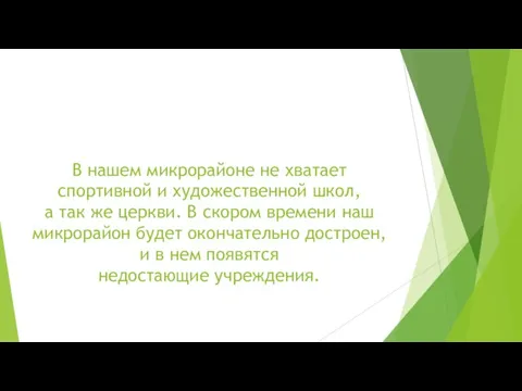 В нашем микрорайоне не хватает спортивной и художественной школ, а