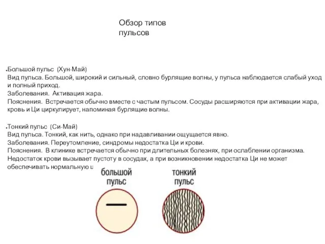 Обзор типов пульсов Большой пульс (Хун-Май) Вид пульса. Большой, широкий