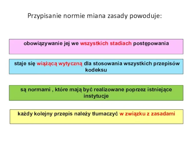 Przypisanie normie miana zasady powoduje: obowiązywanie jej we wszystkich stadiach postępowania staje się