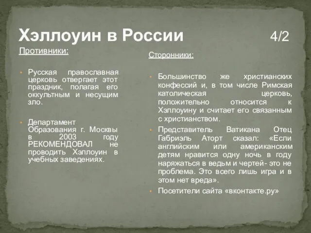 Хэллоуин в России 4/2 Противники: Русская православная церковь отвергает этот