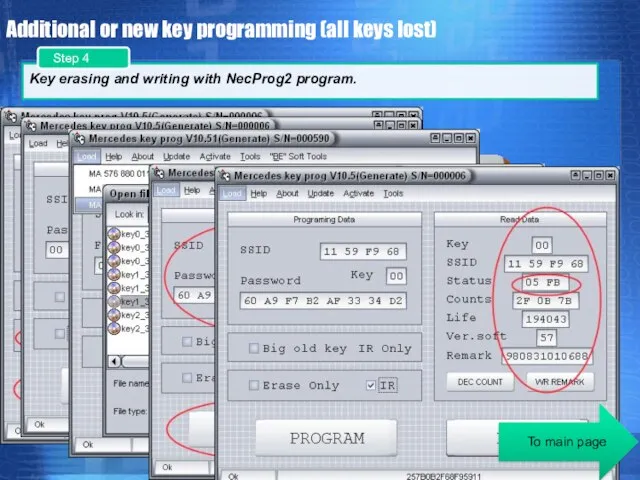 Additional or new key programming (all keys lost) Key erasing and writing with NecProg2 program.