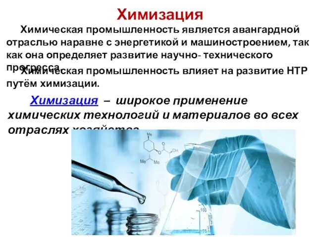 Химизация Химическая промышленность является авангардной отраслью наравне с энергетикой и