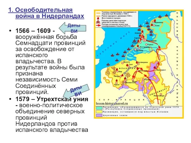 1. Освободительная война в Нидерландах 1566 – 1609 - вооружённая