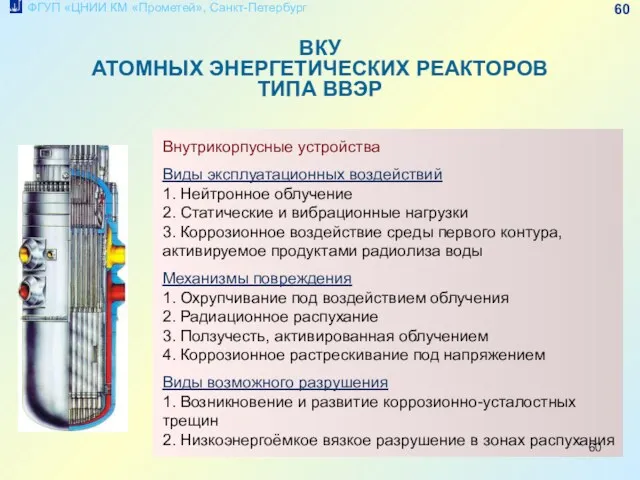 ВКУ АТОМНЫХ ЭНЕРГЕТИЧЕСКИХ РЕАКТОРОВ ТИПА ВВЭР Внутрикорпусные устройства Виды эксплуатационных